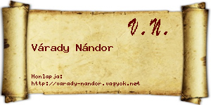 Várady Nándor névjegykártya